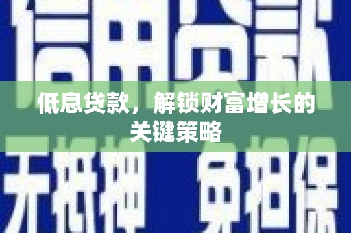 临渭低息贷款，解锁财富增长的关键策略